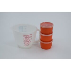 Vintage Plastic Measuring‎ Cup Set with Three Mini Orange Storage Containers